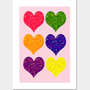 Six Hearts in Red Green Orange Blue Purple Yellow Posters and Art